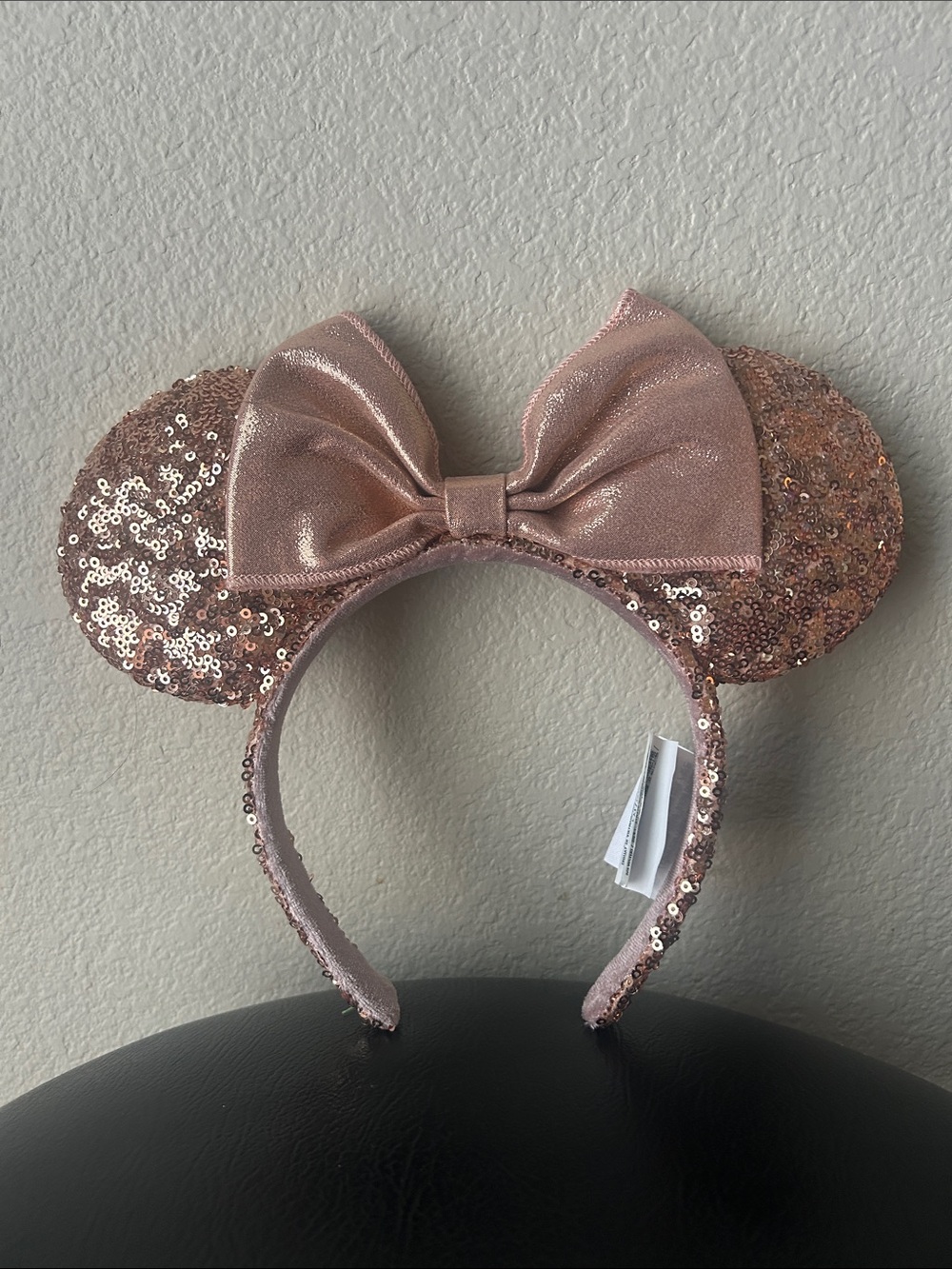 Disney Rose Gold Sequin Minnie Ear Headband with Bow